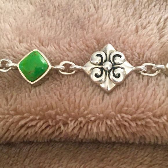 Vintage BARSE Green Turquoise Sterling Silver Link Bracelet - Picture 9 of 14